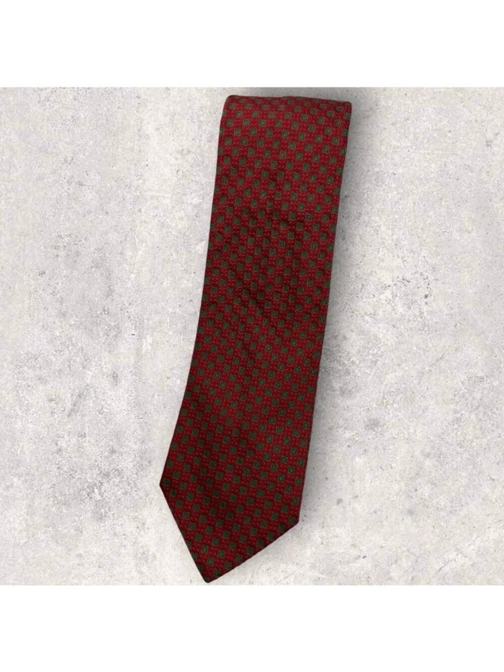 LUCIANO BARBERA Silk Tie ITALY Burgundy Green Geometric W:4" EUC